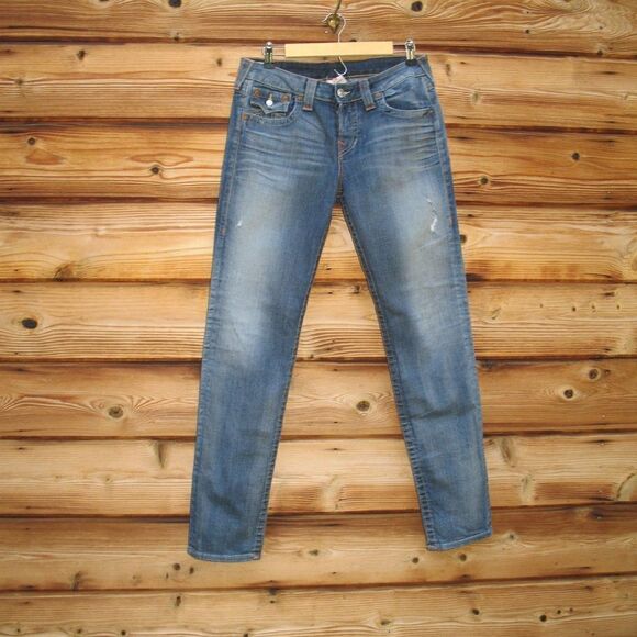 True Religion Blue Women's Cameron  Flap Boyfriend Jeans - Picture 3 of 13